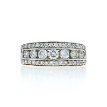 White Gold Diamond Band - 14k Round Brilliant 1.00ctw Seven-Stone Wedding Ring